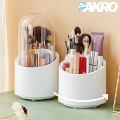 360° Rotating Makeup Brush Storage Box Portable Desktop Cosmetic Organizer
