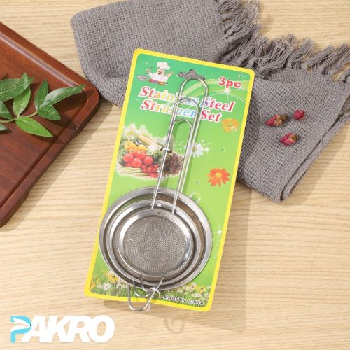 Pack Of 3 Premium Quality Silver Handle Strainer Set For Kitchen