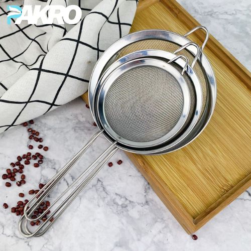 Pack Of 3 Premium Quality Silver Handle Strainer Set For Kitchen