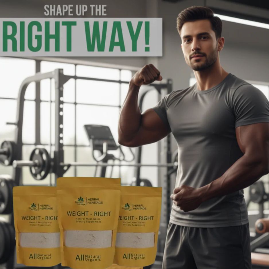 Herbal Heritage - WEIGHT-RIGHT - Natural Mass Gainer – Organic Dietary Supplement - Healthy Weight Gain