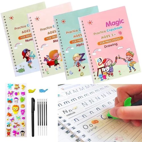 Magic Practice Copybook | 4 Books + Magic Pen +10 INK REFILL