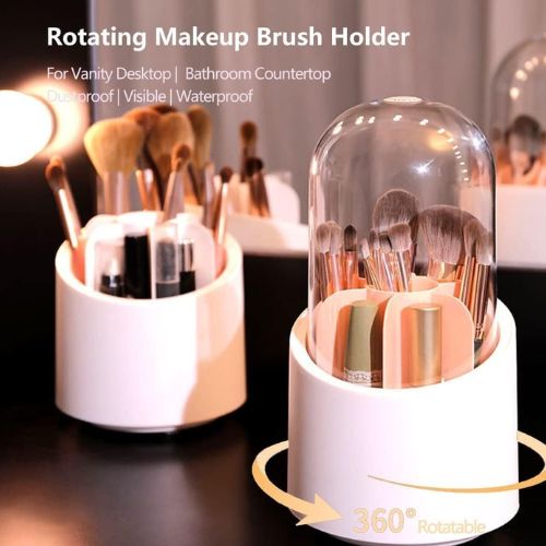 360° Rotating Makeup Brush Storage Box Portable Desktop Cosmetic Organizer