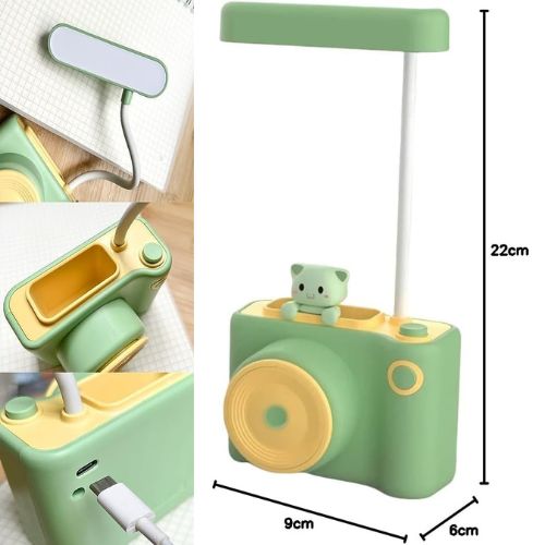 3-in-1 Camera Design Desk Lamp with Pen Holder and Pencil Sharpener