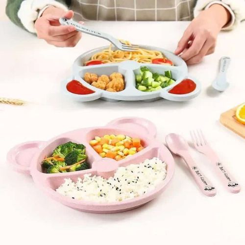 Baby Feeding Plates Cartoon Dinner Plate Set With Divided Plate