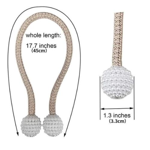 Pair Of Magnetic Pearl Curtain Clip Tie Buckle Holder