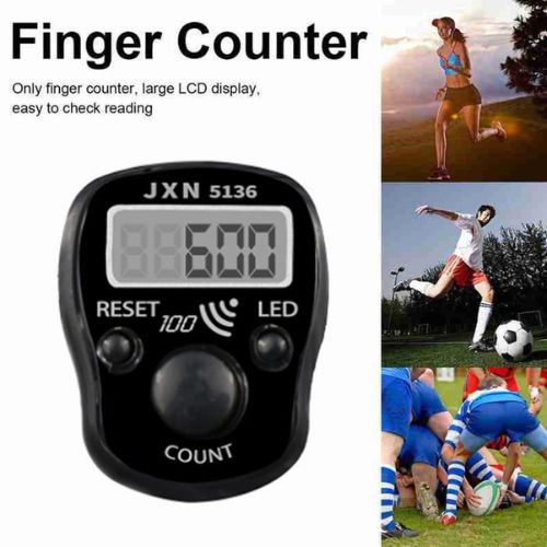 Digital finger counter with JXN branding on a white background, surrounded by images of people playing sports. Pakro Store
