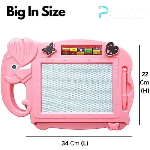 Pink children's drawing board with measurement details on a white background. Children Sketchpad Cartoon LCD Writing Tablet - Educational Toy for Kids