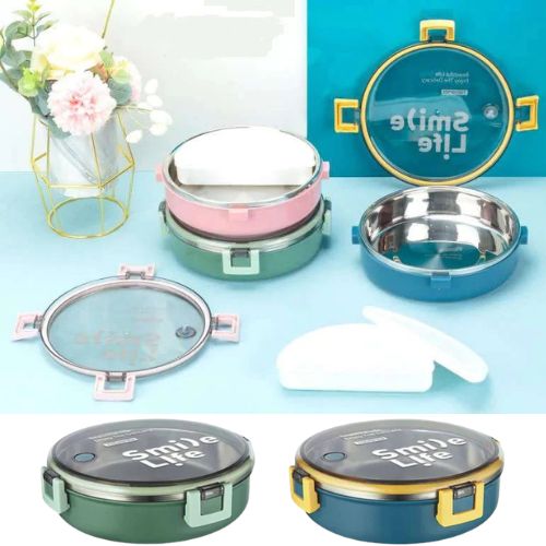 Stainless Steel Round Lunch Box With Small Box Insert Leak Proof