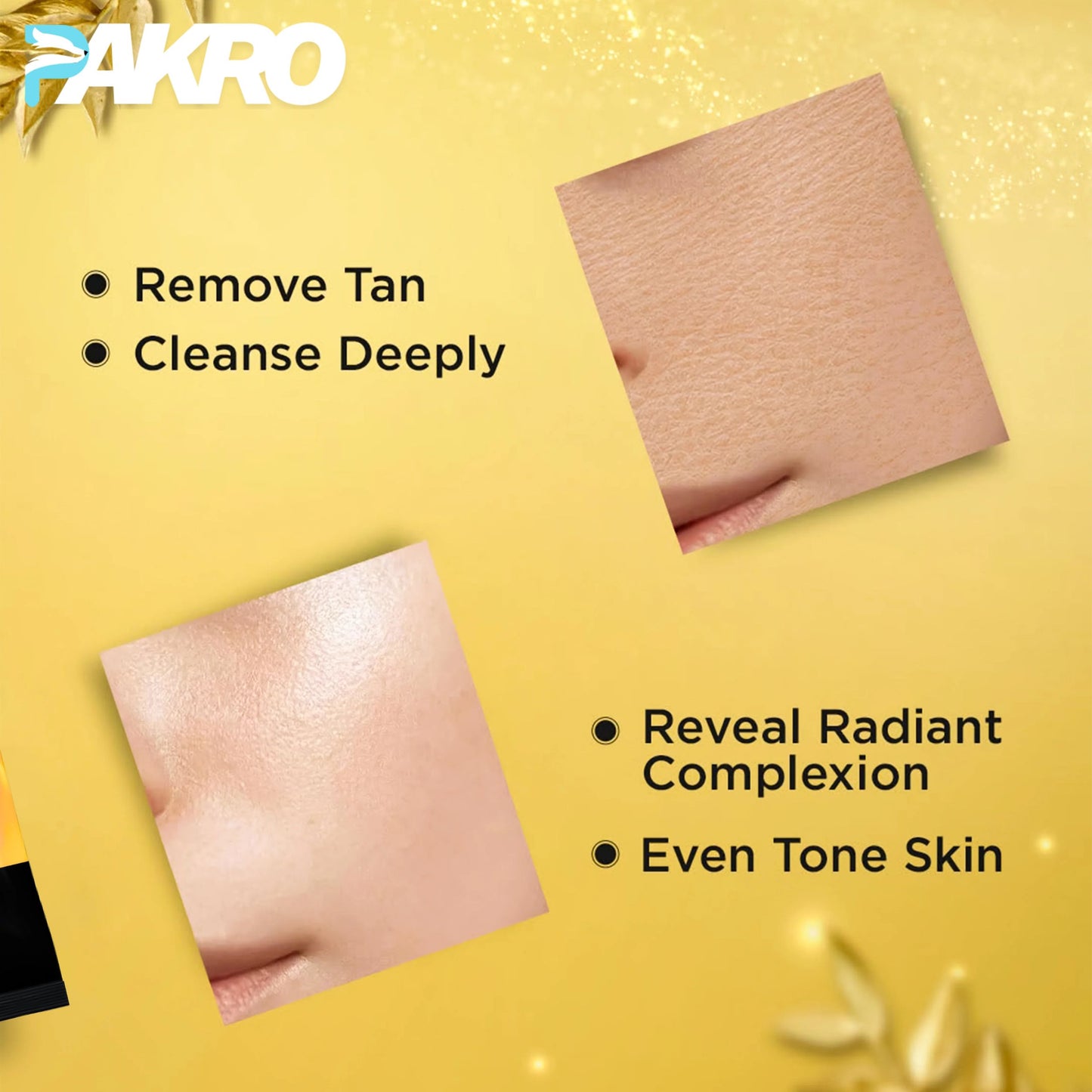 Advertisement for a skincare product with text on a yellow background 24k Gold Bleach Cream - Instant Skin Glow