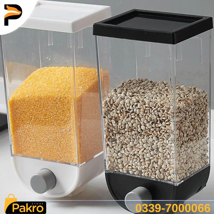 Two transparent containers with black and white lids, filled with yellow and brown granular substances, on a white background. Pakro