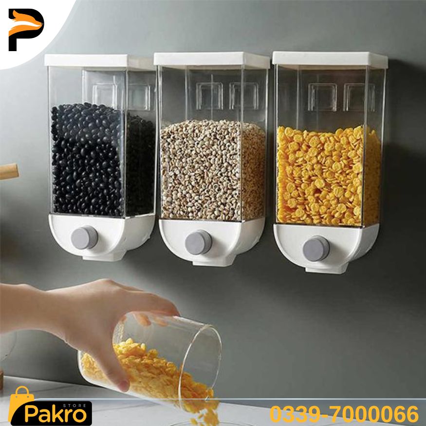 Wall Hanging Cereal Dispenser Kitchen Dry Food Grain Container