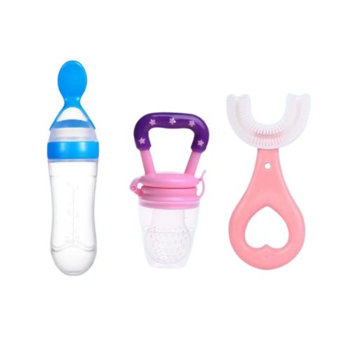 Baby Combo Pack - Fruit Pacifier, Feeder & Toothbrush For Kids - Pakro Store
Three baby teethers on a white background