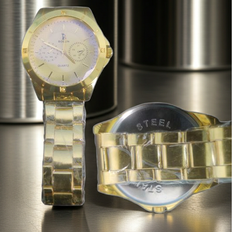 Golden Dial Men's Watch With Gold Chain Strap