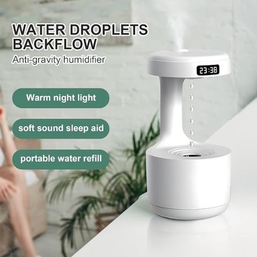 Anti-Gravity Cool Mist Humidifier With Clock & Aroma Diffuser For Home & Office