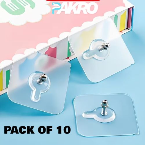 Transparent Self-Adhesive Wall Hooks Sticker - Pack Of 10