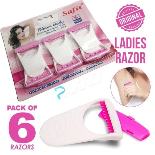 Pack of 6 ladies razors with packaging featuring a woman using the product. Pakro Store