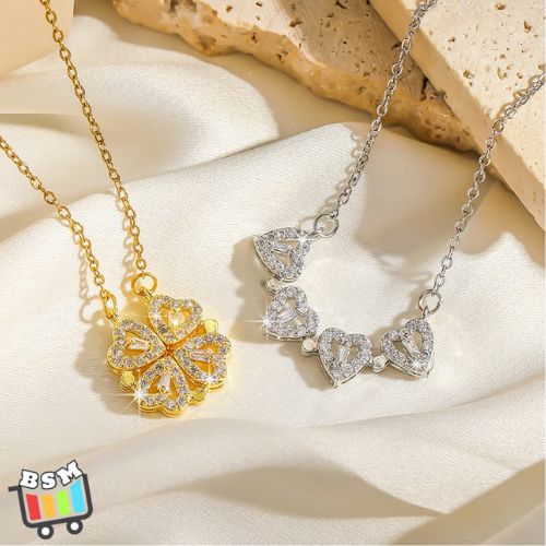 ZGE-923 Korean Magnetic 4 Leaf Clover Pendant Necklace- Golden & Silver