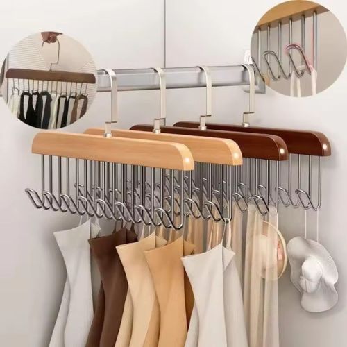 8 Hooks Multi-function Wooden Caps, Belts, Tie Hanger – Strong No Trace Storage Rack