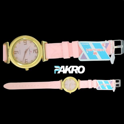 Ladis Watch Gold Case Pink Strap Quartz White Face