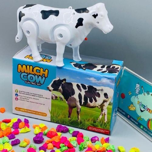 Electric Drive Milch Cow Toy for Kids - 1 Pc, Black & White, Fun for Boys & Girls