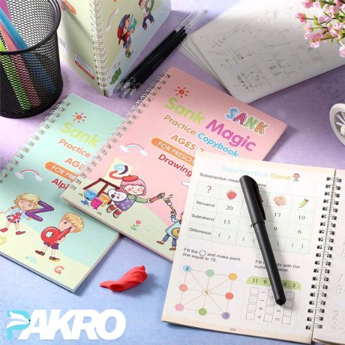 Magic Practice Copybook | 4 Books + Magic Pen +10 INK REFILL
