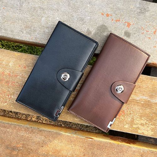 Tri-Fold Pure Leather Long Wallet