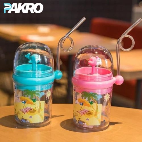 Portable Cartoon Straw Water Bottle with Decorative Whale- 250ml