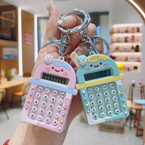 Portable Mini Calculator With Creative Cute Keychain + Game 8-Digit Display