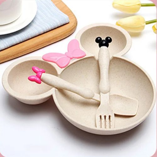 Panda Plate Set With Spoon And Fork - Kids Cartoon Dinner Plate Set