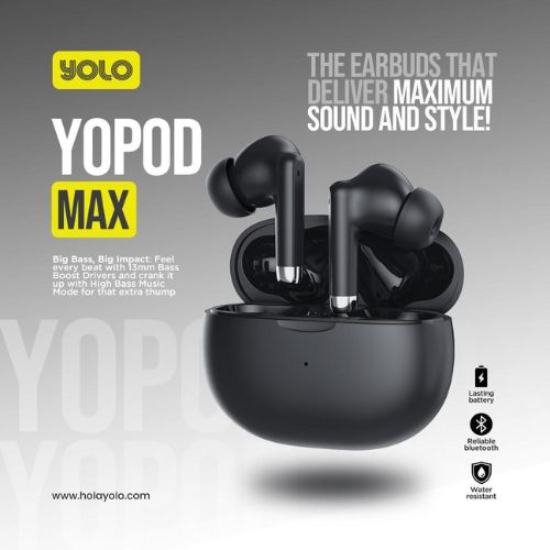 Yolo YoPod MAX TRUE WIRELESS EARBUDS WIRELES 20 IPx4 Water Resistant