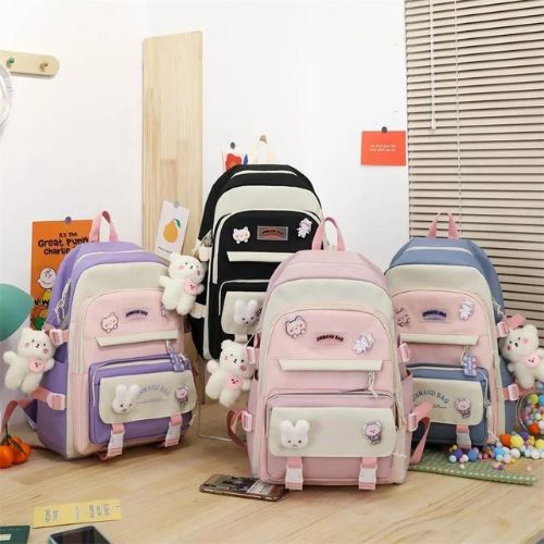 5 Pcs Set School Bags For Teenage Girls College Student Kids Book Bag