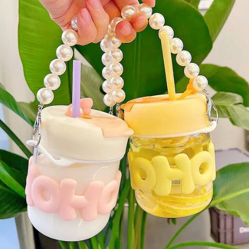 Cute Glass Straw Cup for Girls - 350 Ml