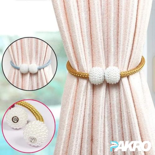 Pair Of Magnetic Pearl Curtain Clip Tie Buckle Holder