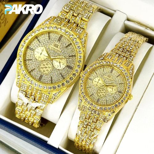 Luxury Gold Couple Watch – Diamond-Studded Wristwatches for Him & Her