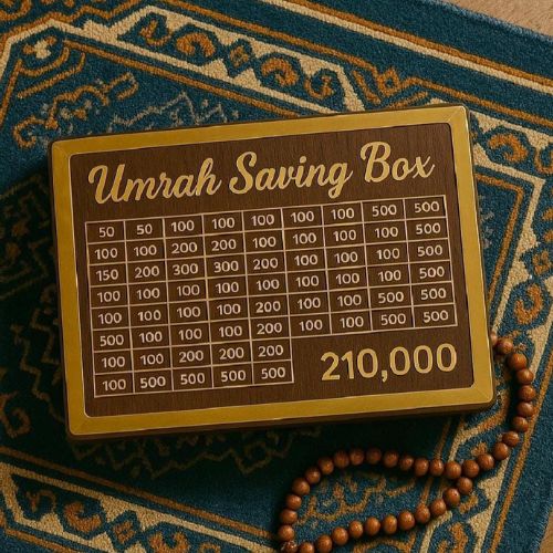 Wooden Umrah Saving Box | with 210,000 Goal Tracker