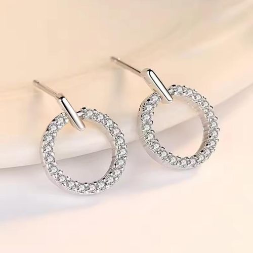 Circle Zircon Korean Earrings - Golden - Silver - ZVT-168