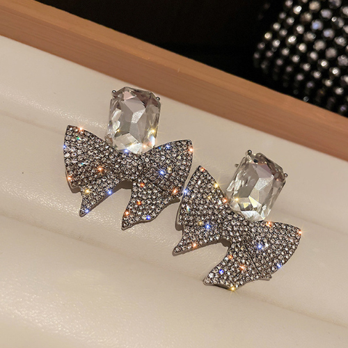 Sparkling Bow Shape Zircon Korean Earrings - ZJE-165
