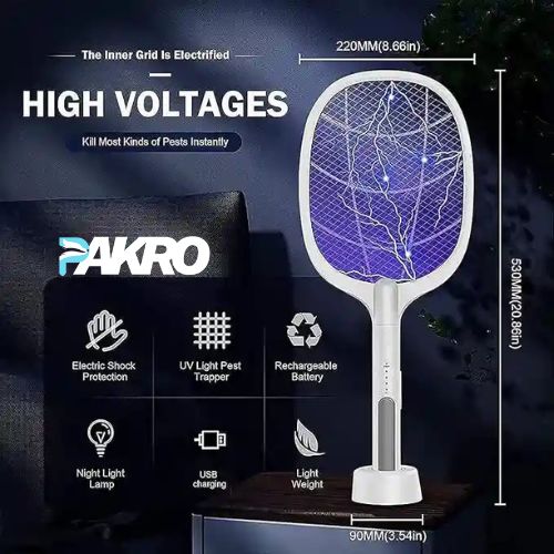 2 In 1 Electric Racket Mosquito Killer With UV Light LED Lamp