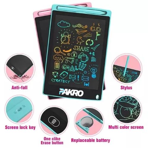 Electronic drawing tablet with features highlighted on a white background