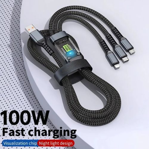 100W - 3-in-1 USB Fast Charging Cable – Type C, Micro, iOS Multi Charger Cable