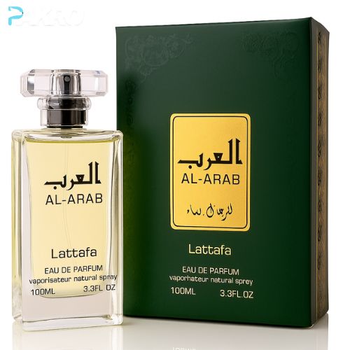 Lattafa Al-Arab perfume bottle and packaging on a white background