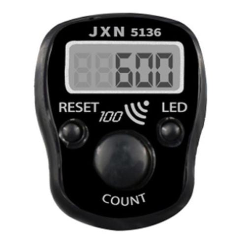 Black digital counter with LED display on a white background, Portable LCD Digital Counter Tasbih - Finger Ring Counter