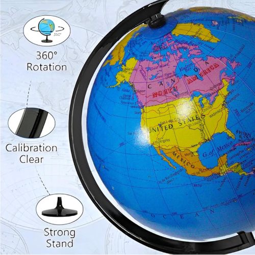 World Globe for Kids Learning, Educational 360' Rotating 14 cm World Map
