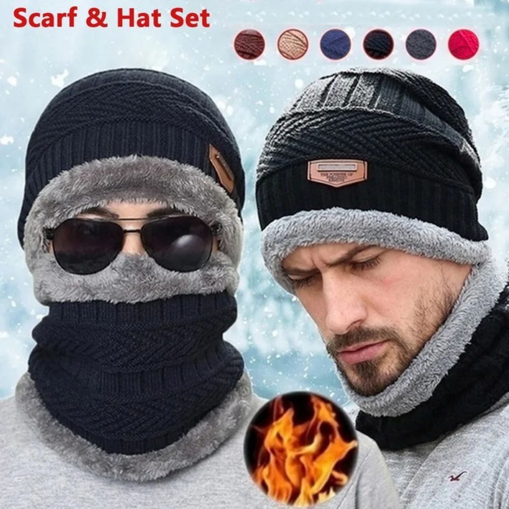 Winter Beanie Hat For Men Fleece Scarf Women Knitted Hat (Random Color)