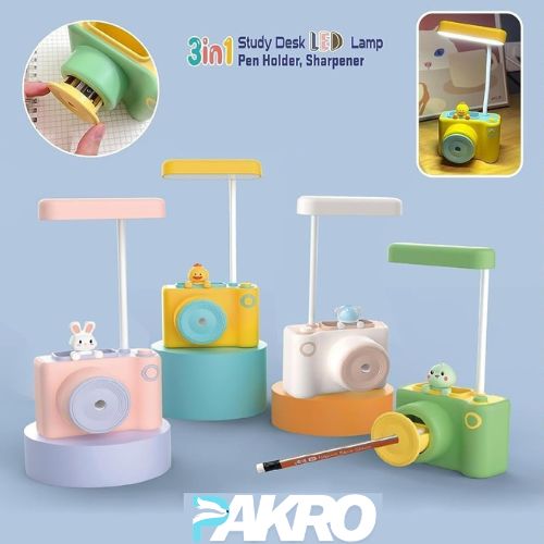 3-in-1 Camera Design Desk Lamp with Pen Holder and Pencil Sharpener