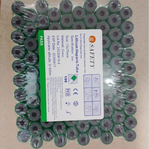 SAFETY Lithium Heparin Vacuum Blood Collection Tubes - Pack of 100