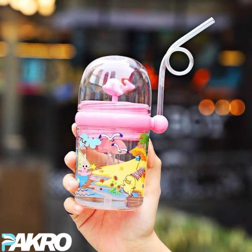Portable Cartoon Straw Water Bottle with Decorative Whale- 250ml