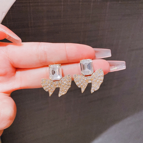 Sparkling Bow Shape Zircon Korean Earrings - ZJE-165