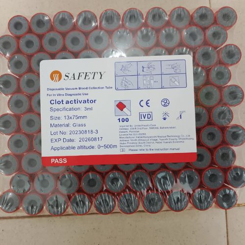 SAFETY Clot Activator Vacuum Blood Collection Tubes - Pack of 100
