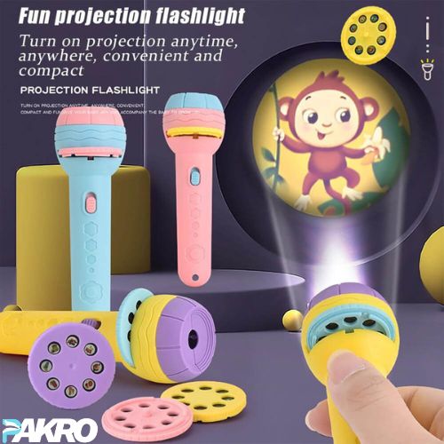Colorful projection flashlights with a monkey projection on a dark background